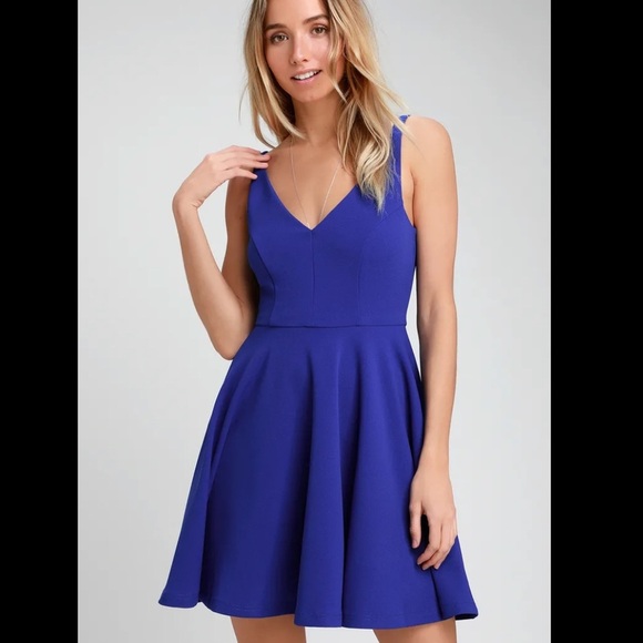 Lulus Skater Dress Darling Delight Royal Blue XS Cocktail PartyTwirl Dress - Picture 1 of 8